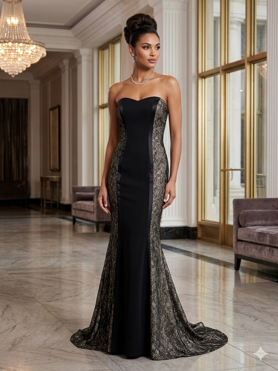Monique Lhuillier Strapless Side Lace Inset Dress- Size 12